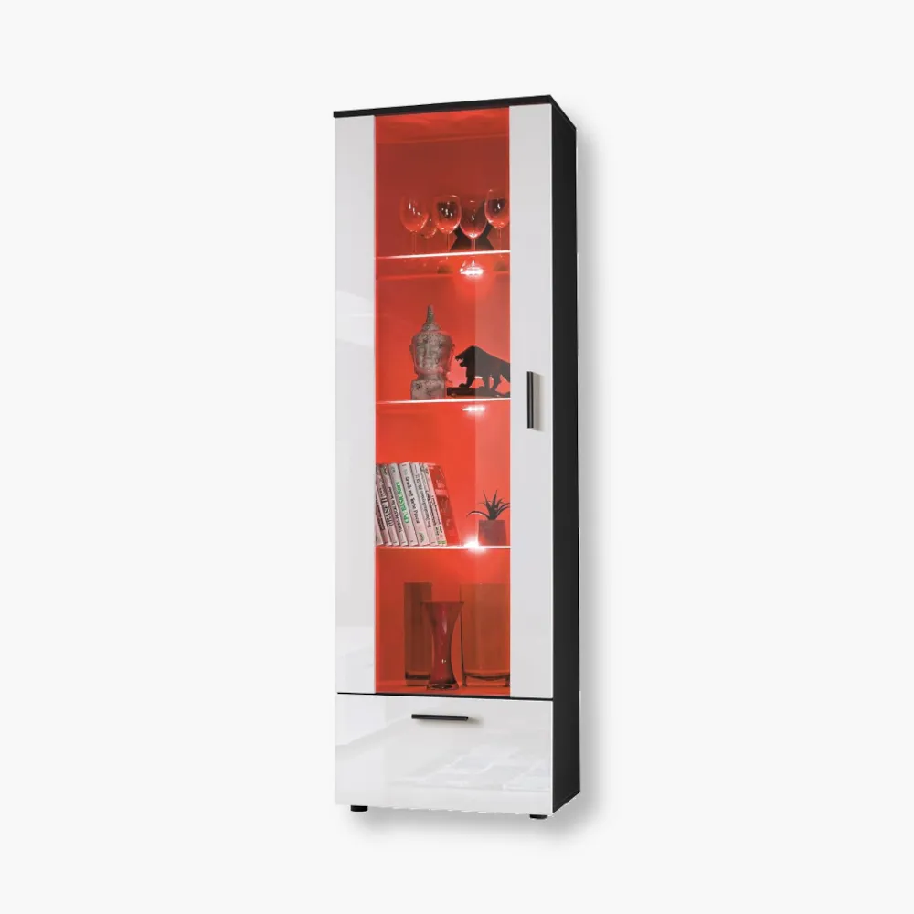 Alessandria-RGB-Black-White-1.webp Présentoir sur pied Alessandria, éclairage LED RVB blanc/noir – Image 1