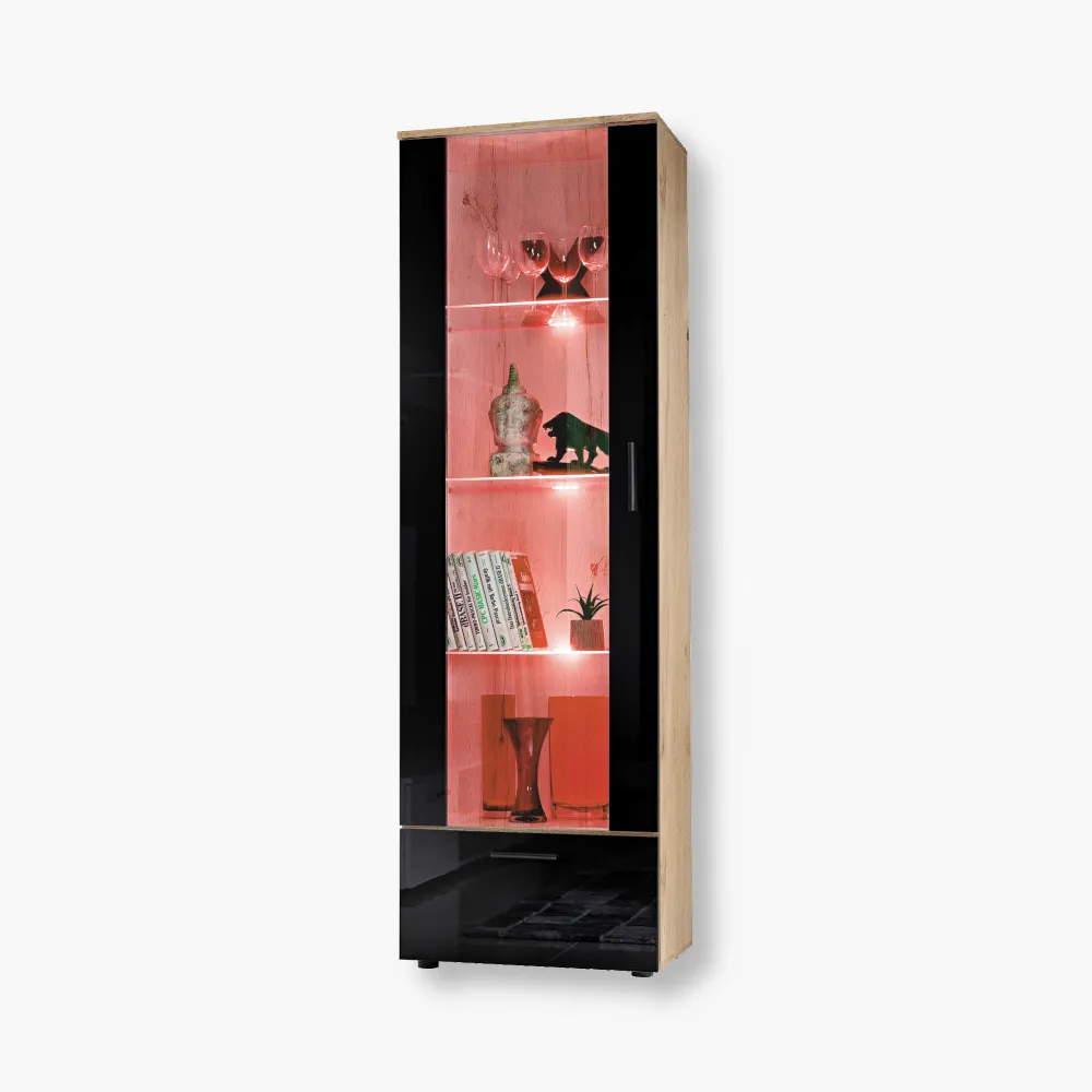 Alessandria-RGB-Wotan-Black-1.webp Alessandria Vitrine Armoire, noir/wotan, éclairage LED RVB – Image 1