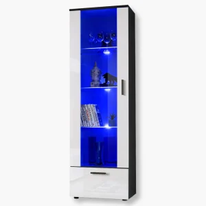 Présentoir sur pied Alessandria, blanc/noir Éclairage LED bleu