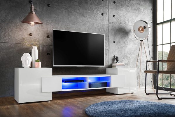 Armoire RTV Merano, blanc/blanc, LED Bleu – Image 2