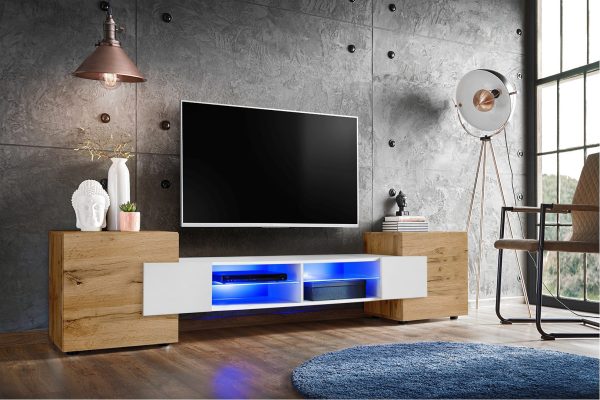 Armoire RTV Merano, Wotan/éclairage LED blanc Bleu – Image 2