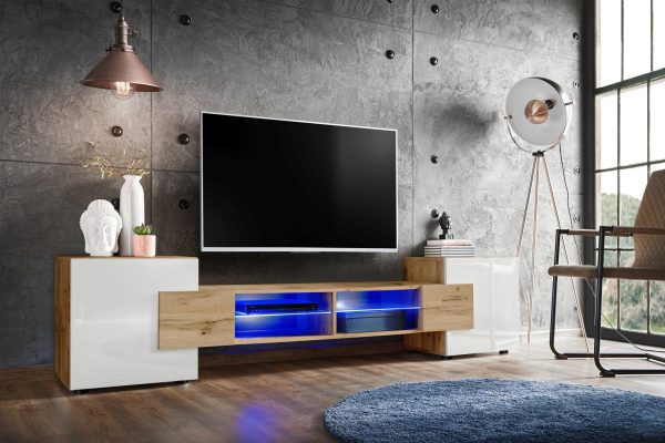 Armoire RTV Merano, Wotan/éclairage LED blanc Bleu – Image 2