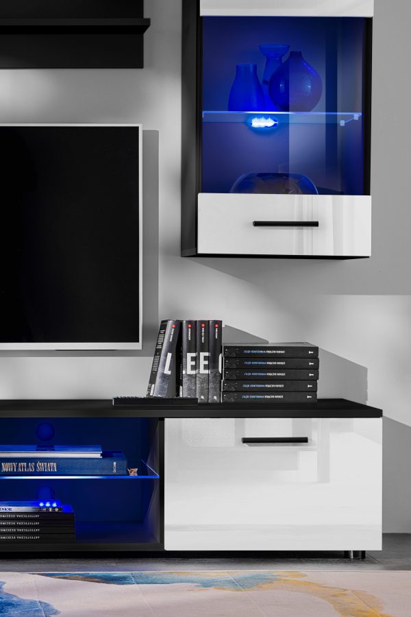 Ensemble de meubles TV Varallo,  blanc/noir LED bleu – Image 7