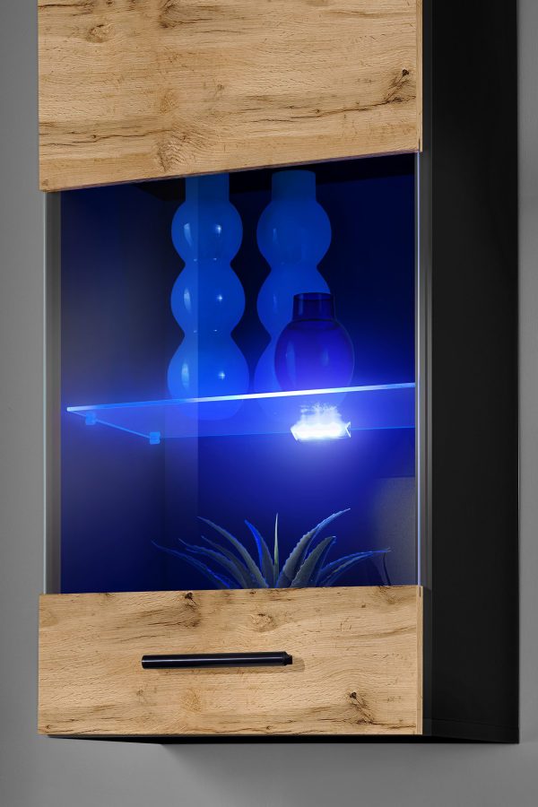 Ensemble de meubles TV Varallo, Wotan/Noir Eclairage LED Bleu – Image 6