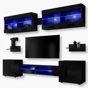 Ensemble de meubles RTV Foggia, noir/noir Éclairage LED bleu