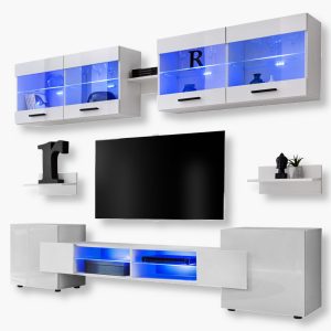 Ensemble de meubles RTV Foggia, blanc/éclairage LED blanc bleu