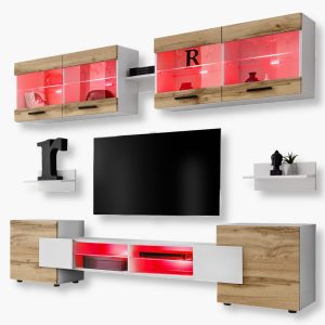 Ensemble de meubles RTV Foggia, Wotan/Blanc LED RVB
