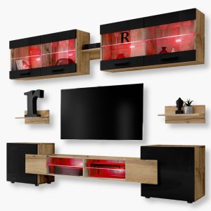 Ensemble de meubles RTV Foggia, noir/éclairage LED RVBotan