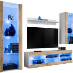 Ensemble de meubles RTV Tivoli Medio, Wotan/blanc LED  bleu