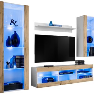 Ensemble de meubles RTV Tivoli Medio, Wotan/blanc LED  bleu