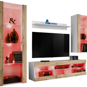Ensemble de meubles RTV Tivoli Medio, Wotan/Blanc LED RVB