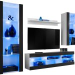 Ensemble de meubles RTV Tivoli Medio, noir/blanc LED bleu