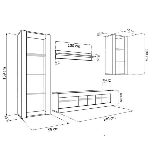 Ensemble de meubles RTV Tivoli Medio, noir/blanc LED bleu – Image 2