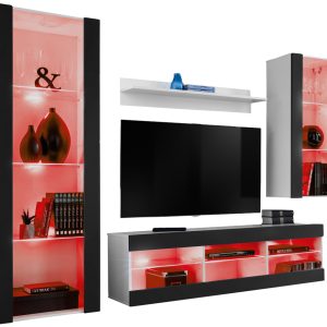 Ensemble de meubles RTV Tivoli Medio, noir/blanc LED RVB