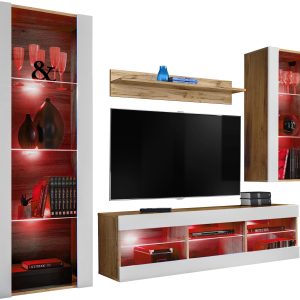 Ensemble de meubles RTV Tivoli Medio, Blanc/Wotan LED RVB