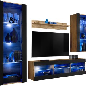 Ensemble de meubles RTV Tivoli Medio, noir/wotan LED bleu