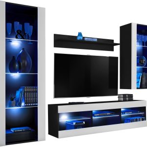 Ensemble de meubles RTV Tivoli Medio, blanc/noir LED bleu