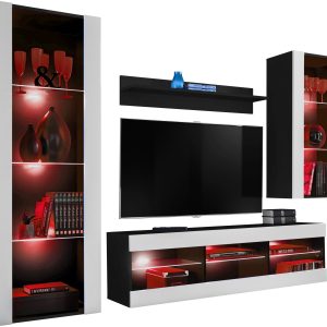Ensemble de meubles RTV Tivoli Medio, blanc/noir LED RVB