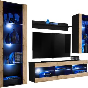 Ensemble de meubles RTV Tivoli Medio, Wotan/noir LED bleu