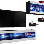  Set, Furniture, Tivoli SET3, Blanc/Noir,  Largeur 240cm x Hauteur 159cm x Profondeur 35cm, LED Bleu, pour Salon,  Chambre à coucher