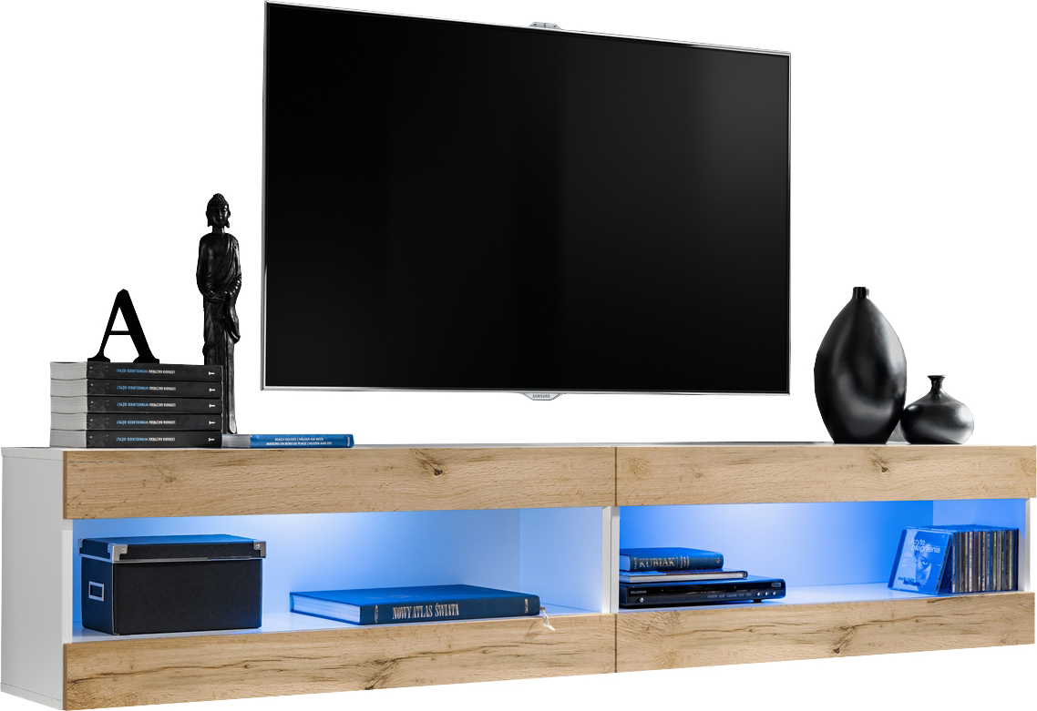 ISETR1500004W04L1XXX_00-2 Set Meubles, Tivoli SET4, Blanc/Wotan, Largeur 200cm x Hauteur 41cm x Profondeur 35cm, LED Bleu, pour Salon, Chambre à coucher – Image 1