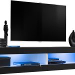 Set Meubles,  Tivoli SET4, Blanc/Noir, Largeur 200cm x Hauteur 41cm x Profondeur 35cm, LED  Bleu, pour Salon, Chambre à coucher