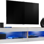 Set Meubles,  Tivoli SET4, Wotan/Blanc, Largeur 200cm x Hauteur 41cm x Profondeur 35cm, LED  Bleu, pour Salon, Chambre à coucher