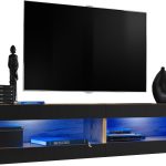 Set Meubles,  Tivoli SET4, Wotan/Noir, Largeur 200cm x Hauteur 41cm x Profondeur 35cm, LED  Bleu, pour Salon, Chambre à coucher