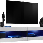 Set Meubles,  Tivoli SET4, Noir/Blanc, Largeur 200cm x Hauteur 41cm x Profondeur 35cm, LED  Bleu, pour Salon, Chambre à coucher