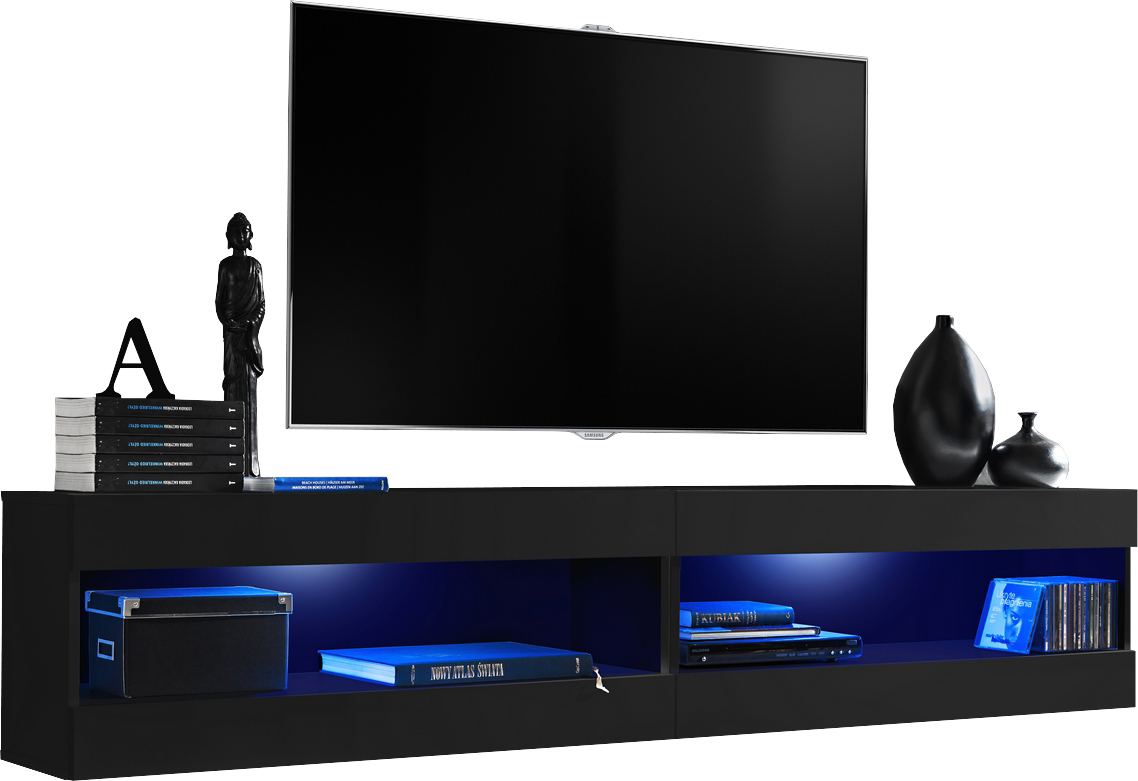 ISETR1590009000L1XXX_00-2 Set Meubles, Tivoli SET4, Noir/Noir, Largeur 200cm x Hauteur 41cm x Profondeur 35cm, LED Bleu, pour Salon, Chambre à coucher – Image 1