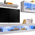  Set, Furniture, Tivoli SET6, Blanc/Blanc,  Largeur 200cm x Hauteur 195cm x Profondeur 35cm, LED Bleu, pour Salon,  Chambre à coucher