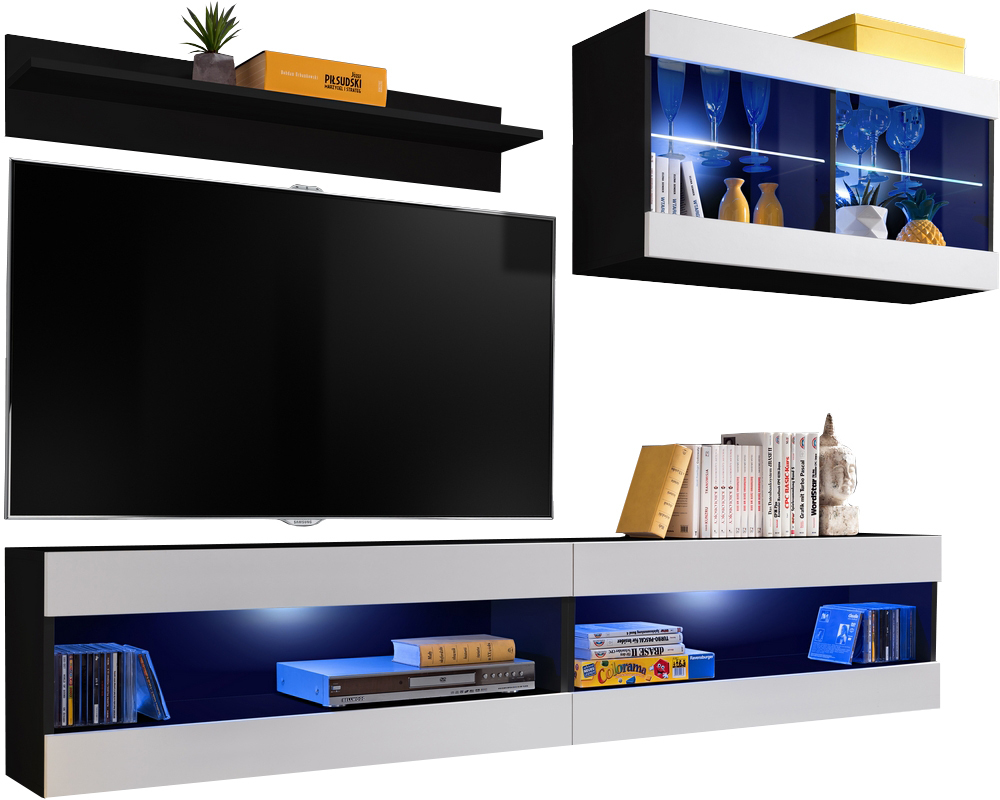 ISETR1790000000L1XXX_00-2 Set, Furniture, Tivoli SET6, Noir/Blanc, Largeur 200cm x Hauteur 195cm x Profondeur 35cm, LED Bleu, pour Salon, Chambre à coucher – Image 1