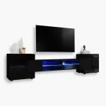Armoire RTV Merano, noir/noir Eclairage LED bleu