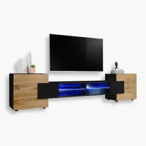 Armoire RTV Merano, noir/wotan, LED bleu