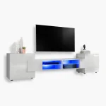 Armoire RTV Merano, blanc/blanc, LED Bleu
