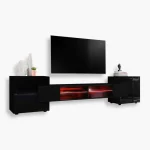 Armoire Merano RTV, noir/noir, éclairage LED RVB