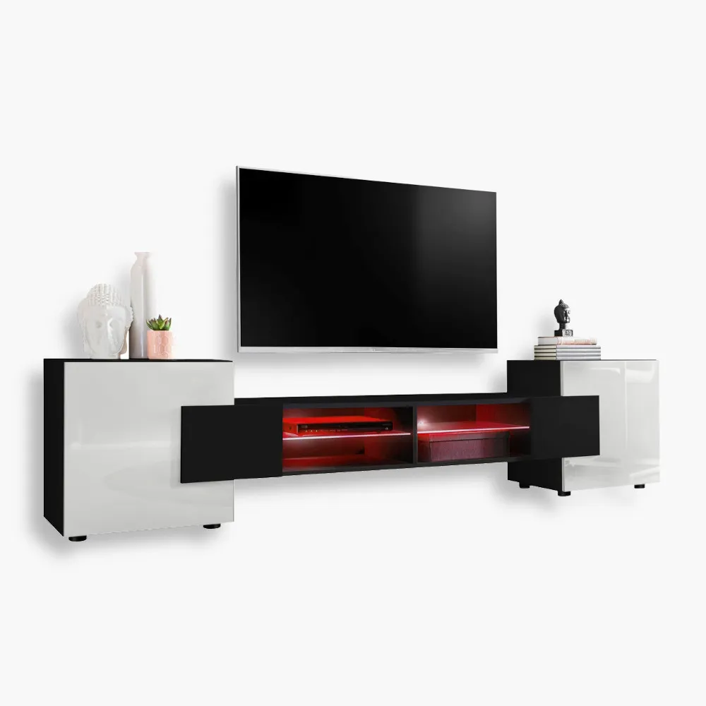 Merano-RGB-Black-Black-White-1.webp Armoire RTV Merano, noir/blanc, éclairage LED RVB – Image 1