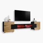 Armoire RTV Merano, Noir/Wotan Eclairage LED RVB