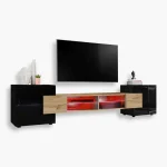 Armoire RTV Merano, Wotan/Noir éclairage LED RVB