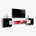 Armoire Merano RTV, blanc/noir, éclairage LED RVB