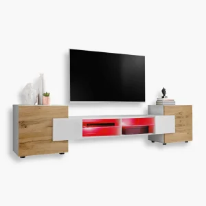 Armoire Merano RTV, blanc/wotan éclairage LED RVB