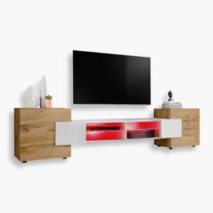 Armoire RTV Merano, Wotan/blanc éclairage LED RVB