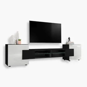Armoire RTV Merano, Noir/Blanc