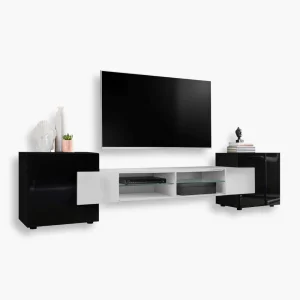 Armoire RTV Merano, Noir/Blanc