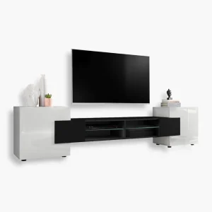 Armoire RTV Merano, blanc/noir