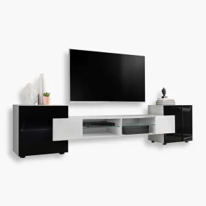 Armoire RTV Merano, blanc/noir