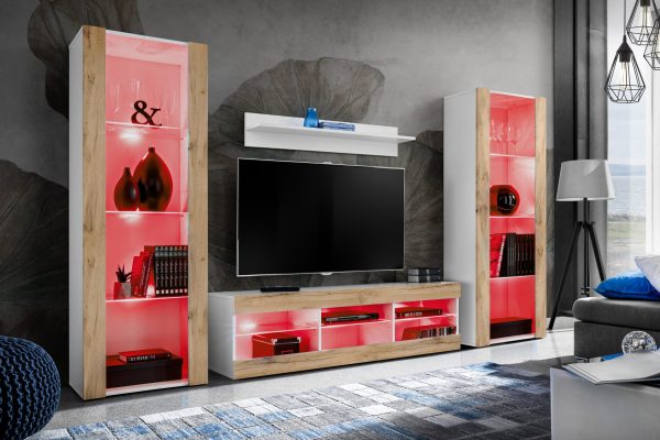 Ensemble de meubles RTV Tivoli Grande, Wotan/blanc, éclairage LED RVB – Image 2