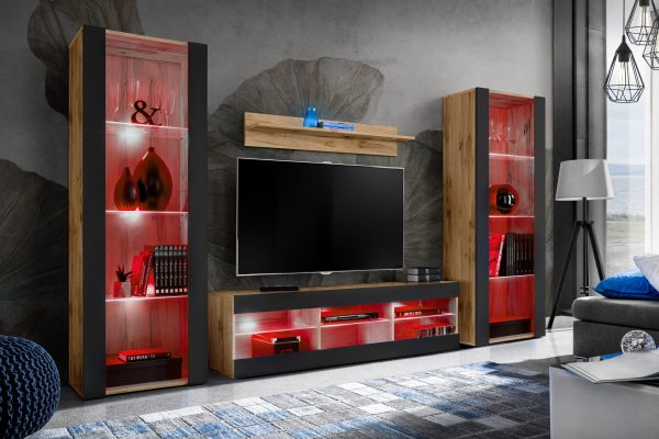 Ensemble de meubles RTV Tivoli Grande, Noir/Wotan Éclairage LED RVB – Image 2