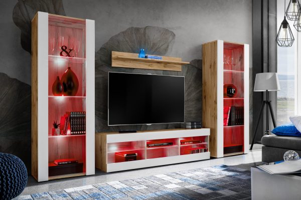 Ensemble de meubles RTV Tivoli Grande, blanc/Wotan Éclairage LED RVB – Image 2