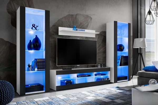 Ensemble de meubles RTV Tivoli Grande, noir/éclairage LED blanc bleu – Image 2